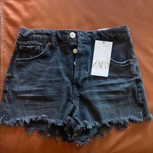 Zara Black Jean Shorts High-Waisted Frayed Hem
